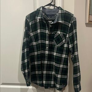 Tommy Hilfiger Black and Green Plaid Shirt